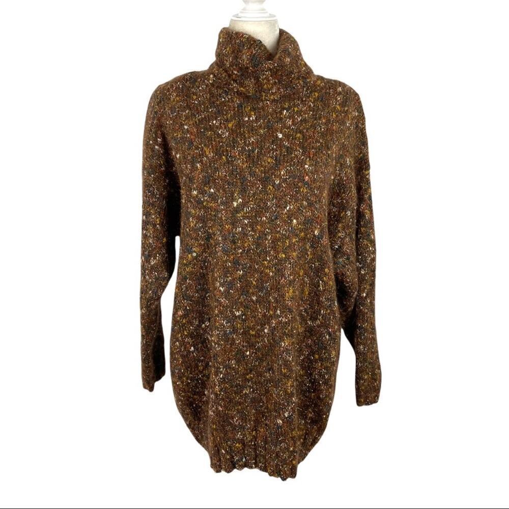 Express Tricot Mohair Blend Turtleneck Sweater Brown Multi/Metallic Size Small